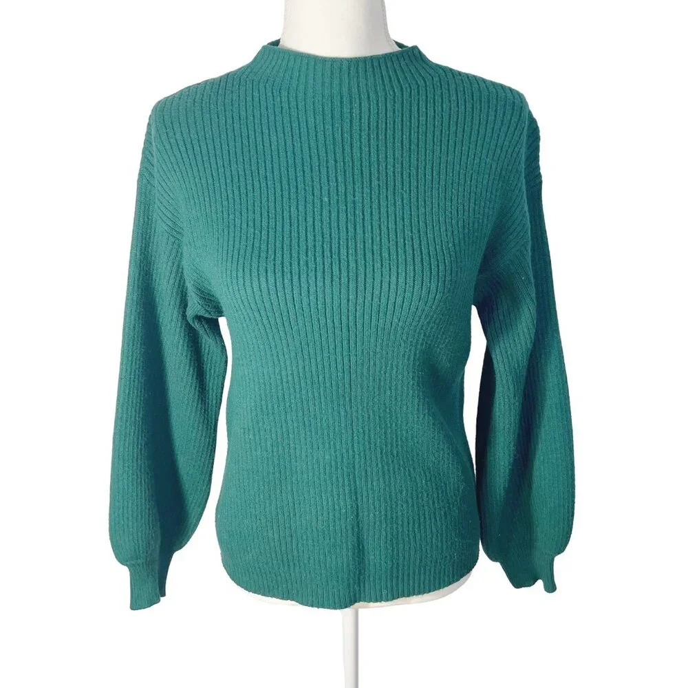 Anthropologie Green Ribbed Mock Neck Sweater Women's Size XS